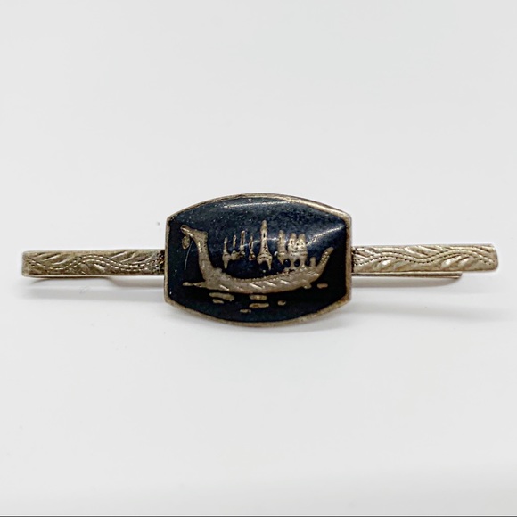 VINTAGE SIAM STERLING NIELLOWARE TIE BAR CLIP